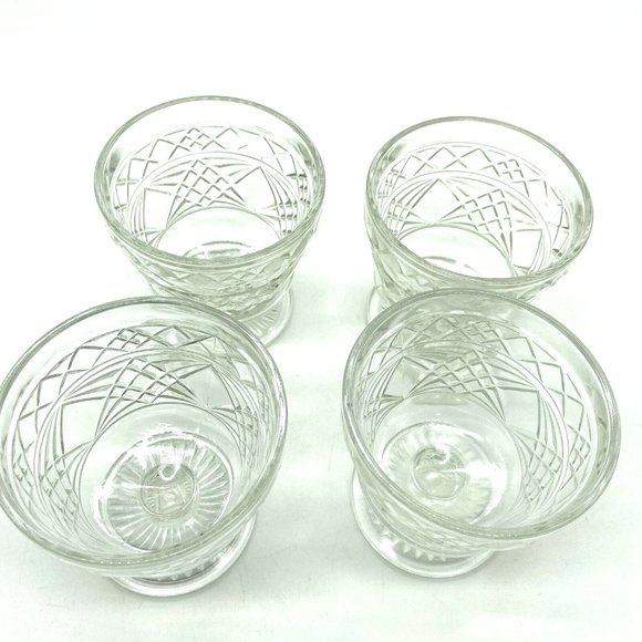 4 Hazel Atlas Glass GOTHIC Big Top Peanut Butter Clear footed Sherbet Glasses - Picture 2 of 4